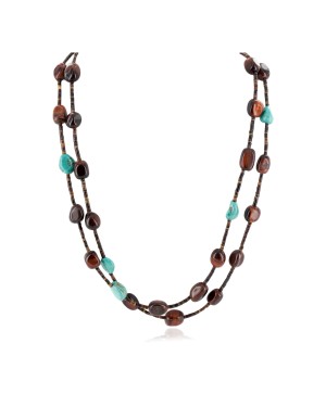 2 Strand Certified Authentic Navajo .925 Sterling Silver Natural Tigers Eye Heishi Native American Necklace 15269-16