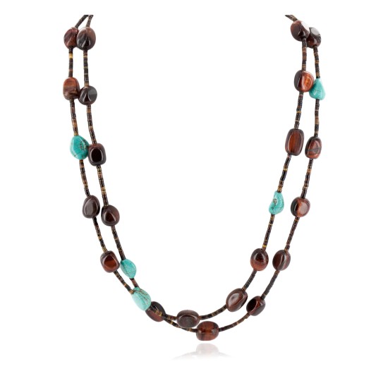 2 Strand Certified Authentic Navajo .925 Sterling Silver Natural Tigers Eye Heishi Native American Necklace 15269-16