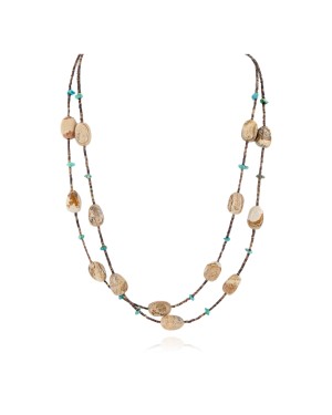 2 Strand Certified Authentic Navajo .925 Sterling Silver Natural Turquoise Agate Native American Necklace  15304-66