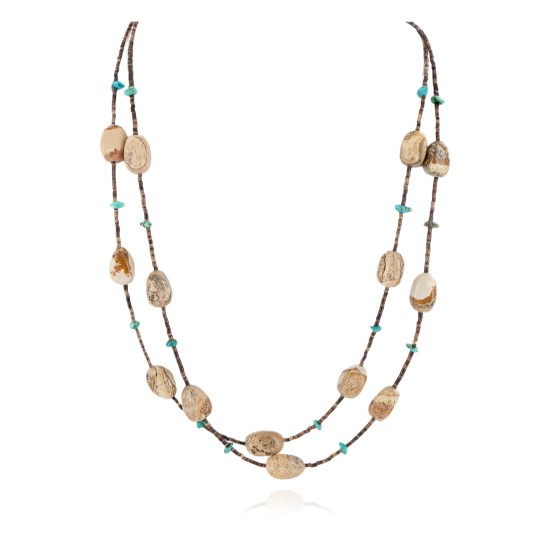 2 Strand Certified Authentic Navajo .925 Sterling Silver Natural Turquoise Agate Native American Necklace  15304-66