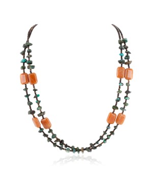 2 Strand Certified Authentic Navajo .925 Sterling Silver Natural Turquoise Agate Native American Necklace 750106-44