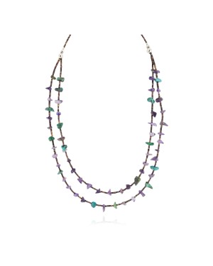 2 Strand Certified Authentic Navajo .925 Sterling Silver Natural Turquoise Amethyst Native American Necklace 15585-370