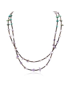 2 Strand Certified Authentic Navajo .925 Sterling Silver Natural Turquoise Amethyst Native American Necklace 750106-38