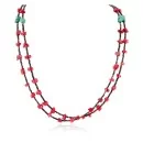 2 Strand Navajo .925 Sterling Silver Natural Turquoise Coral Native American Necklace 15562-33
