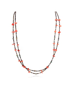 2 Strand Certified Authentic Navajo .925 Sterling Silver Natural Turquoise Coral Native American Necklace 750106-37
