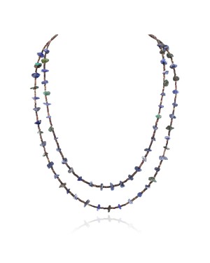 2 Strand Certified Authentic Navajo .925 Sterling Silver Natural Turquoise Lapis Native American Necklace 15585-34