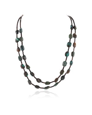 2 Strand Certified Authentic Navajo .925 Sterling Silver Natural Turquoise Native American Necklace 15585-39