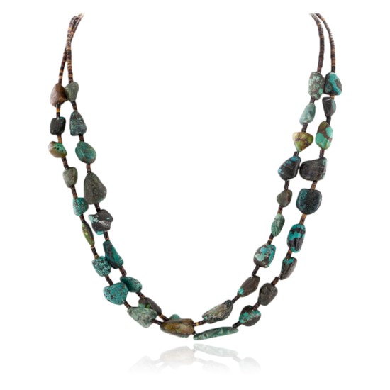 2 Strand Certified Authentic Navajo .925 Sterling Silver Natural Turquoise Native American Necklace 750105-28