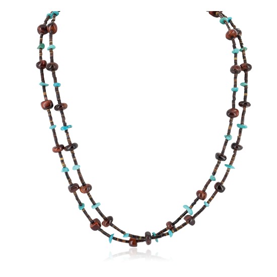 2 Strand Certified Authentic Navajo .925 Sterling Silver Natural Turquoise Red Jasper Native American Necklace 15546-13 2 Strand Certified Authentic Navajo .925 Sterling Silver Natural Turquoise Red Jasper Native American Necklace 15546-13