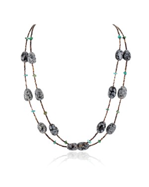 2 Strand Certified Authentic Navajo .925 Sterling Silver Natural Turquoise Snowflake Stone Native American Necklace 15304-68