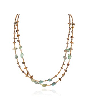 2 Strand Certified Authentic Navajo .925 Sterling Silver Natural Turquoise Tigers Eye Native American Necklace 15649-17
