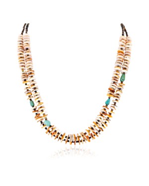 2 Strand Certified Authentic Navajo .925 Sterling Silver Turquoise Spiny Oyster and Graduated Heishi Native American Necklace 25260