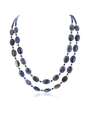 2 Strand Certified Authentic Navajo Natural Lapis Native American Necklace 17051-9