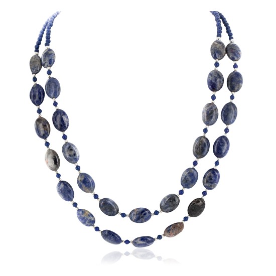 2 Strand Certified Authentic Navajo Natural Lapis Native American Necklace 17051-9