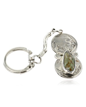 2 Vintage Style OLD Buffalo Coin Certified Authentic Navajo .925 Sterling Silver Natural Turquoise Native American Keychain 10320-1