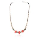$200 Certified Authentic Navajo .925 Sterling Silver Graduated Melon Shell and Coral Turquoise Native American Necklace 750113-2