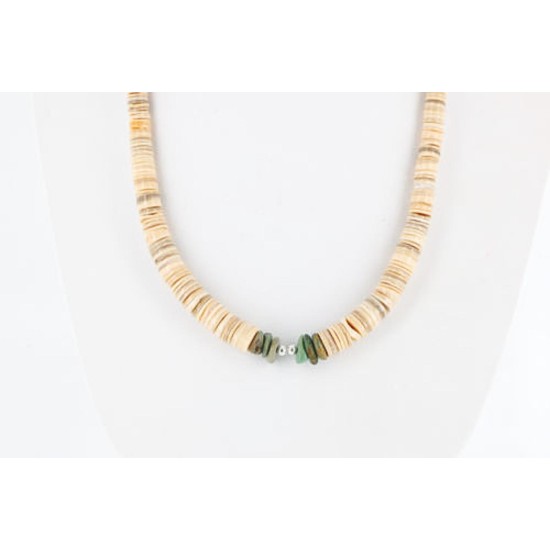 Certified Authentic Navajo .925 Sterling Silver Graduated Melon Shell and Turquoise Native American Necklace 390752435625