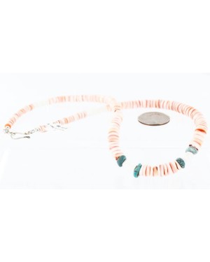 Certified Authentic Navajo .925 Sterling Silver Graduated Melon Shell and Turquoise Native American Necklace 390758598986