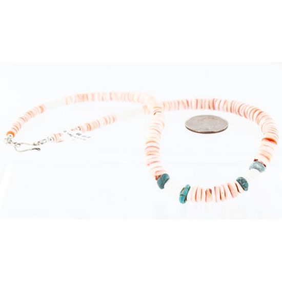 Certified Authentic Navajo .925 Sterling Silver Graduated Melon Shell and Turquoise Native American Necklace 390758598986