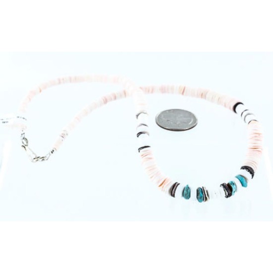 Certified Authentic Navajo .925 Sterling Silver Graduated Melon Shell and Turquoise Native American Necklace 390762415129
