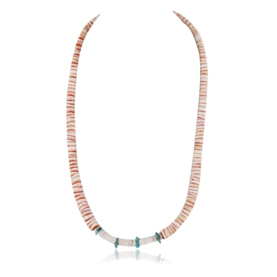Certified Authentic Navajo .925 Sterling Silver Graduated Melon Shell and Turquoise Native American Necklace 370990907967