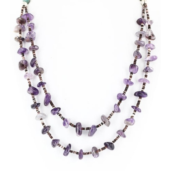 Certified Authentic 2 Strand Navajo .925 Sterling Silver Turquoise and AMETHYST Native American Necklace 750126