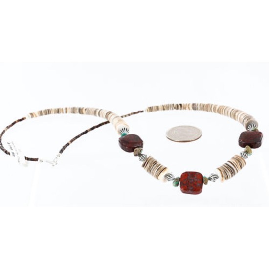 Certified Authentic Navajo .925 Sterling Silver Graduated Spiny and Turquoise Native American Necklace 790101-20