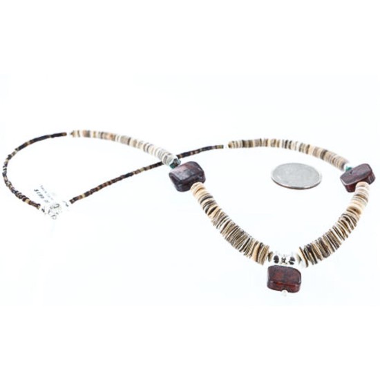 Certified Authentic Navajo .925 Sterling Silver Graduated Melon Shell and Turquoise Native American Necklace 790101-19