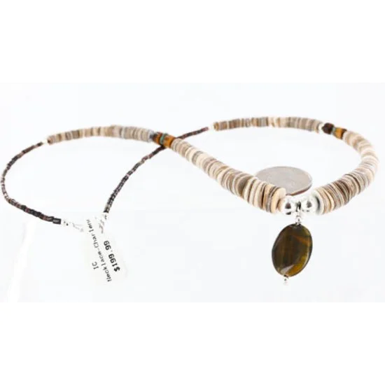 Navajo .925 Sterling Silver Graduated Heishi, Tigers Eye and Natural Turquoise Native American Necklace 790101-22 Navajo .925 Sterling Silver Graduated Heishi, Tigers Eye and Natural Turquoise Native American Necklace 790101-22