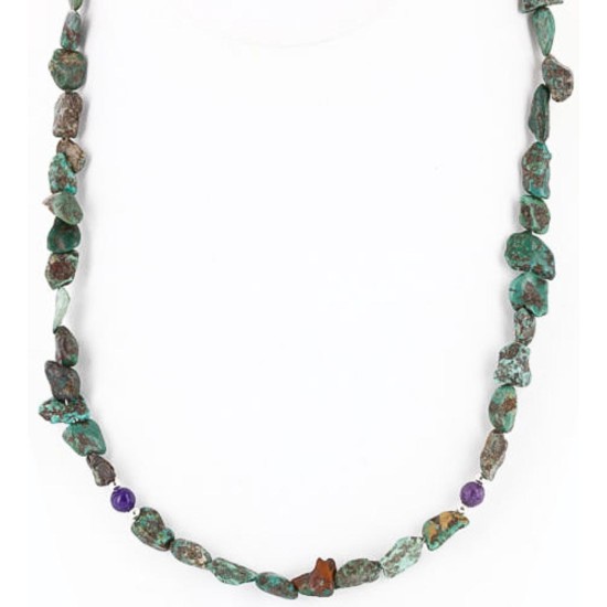 Certified Authentic Navajo .925 Sterling Silver Natural Turquoise Native American Necklace 15852
