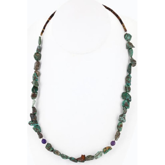 Certified Authentic Navajo .925 Sterling Silver Natural Turquoise Native American Necklace 15852