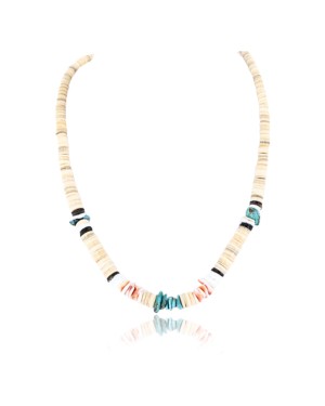 $230 Handmade Certified Authentic Navajo .925 Sterling Silver Graduated Melon Shell and Turquoise Heishi Native American Necklace 370995391271