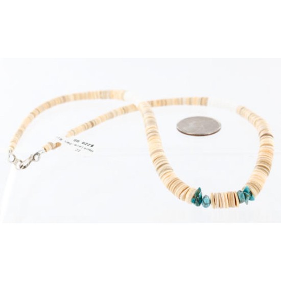 $230 Handmade Certified Authentic Navajo .925 Sterling Silver Graduated Melon Shell and Turquoise Native American Necklace 370996065804