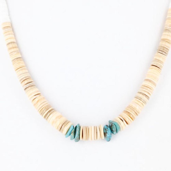 $230 Handmade Certified Authentic Navajo .925 Sterling Silver Graduated Melon Shell and Turquoise Native American Necklace 370996065804