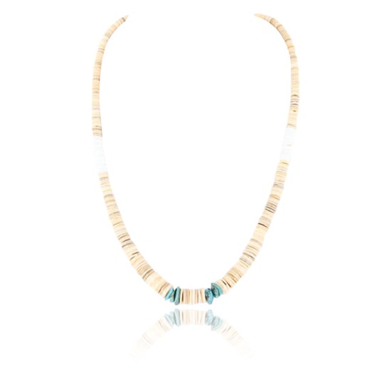 $230 Handmade Certified Authentic Navajo .925 Sterling Silver Graduated Melon Shell and Turquoise Native American Necklace 370996065804