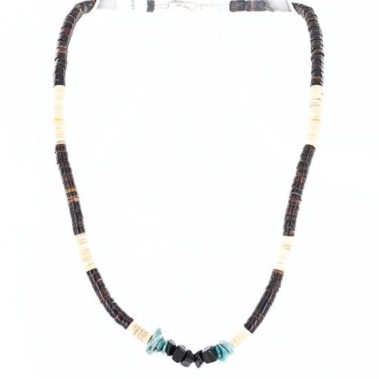 $230 Handmade Certified Authentic Navajo .925 Sterling Silver Heishi and Spiny Disk Onyx Turquoise Native American Necklace 390765186842