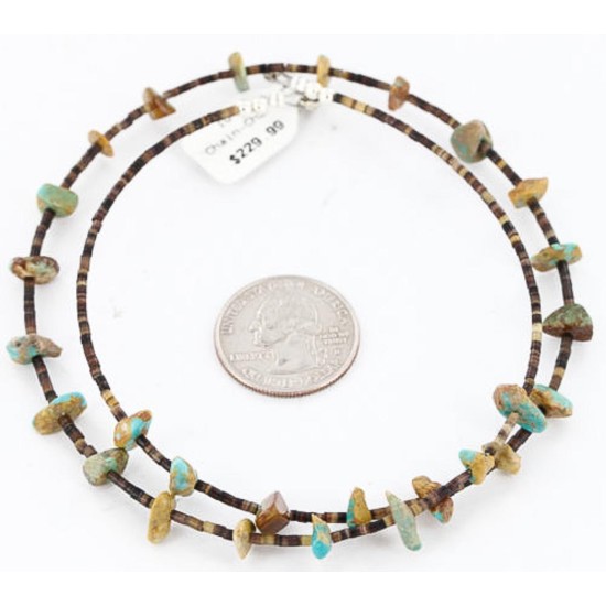 Certified Authentic Navajo .925 Sterling Silver Turquoise Native American Necklace 15883-1