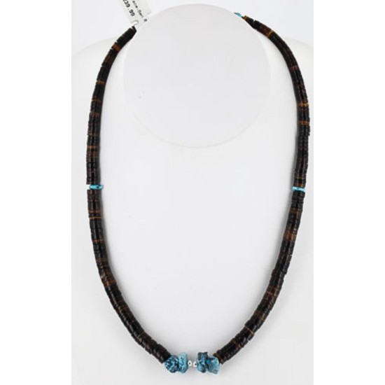 $240 Handmade Certified Authentic Navajo .925 Sterling Silver Graduated Heishi Turquoise Native American Necklace 370989865423