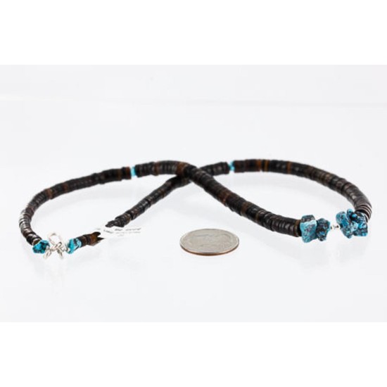 $240 Handmade Certified Authentic Navajo .925 Sterling Silver Graduated Heishi Turquoise Native American Necklace 370989865423