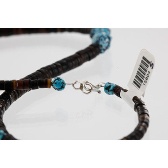 $240 Handmade Certified Authentic Navajo .925 Sterling Silver Graduated Heishi Turquoise Native American Necklace 370989865423