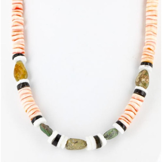 $240 Handmade Certified Authentic Navajo .925 Sterling Silver Graduated Melon Shell and Turquoise Native American Necklace 370990409499 $240 Handmade Certified Authentic Navajo .925 Sterling Silver Graduated Melon Shell and Turquoise Native American Necklace 370990409499