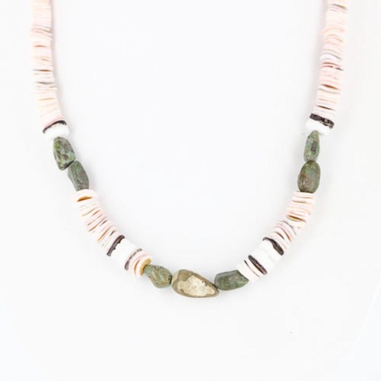 $240 Handmade Certified Authentic Navajo .925 Sterling Silver Graduated Melon Shell and Turquoise Native American Necklace 370991421259