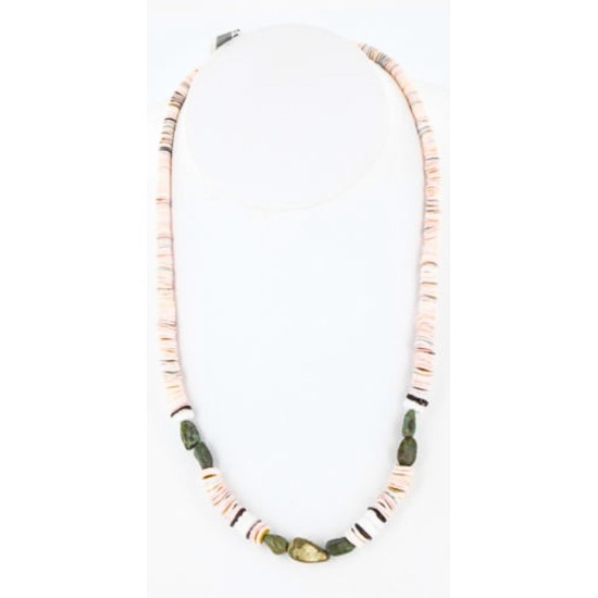 $240 Handmade Certified Authentic Navajo .925 Sterling Silver Graduated Melon Shell and Turquoise Native American Necklace 370991421259