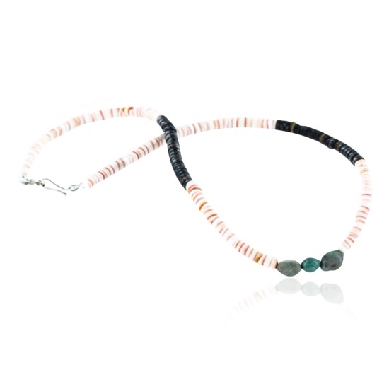 $240 Handmade Certified Authentic Navajo .925 Sterling Silver Graduated Melon Shell and Turquoise Native American Necklace 390760953445