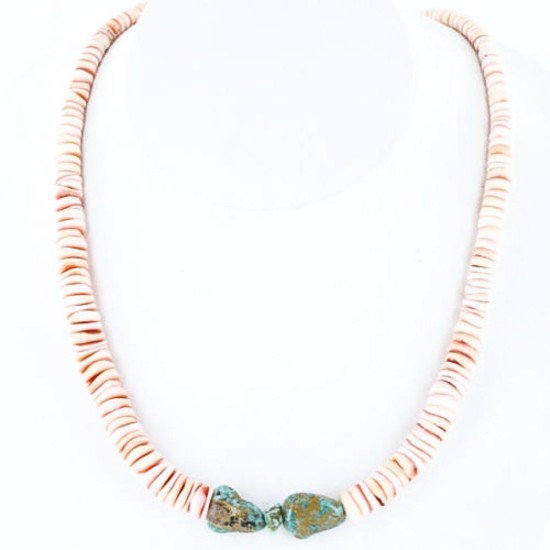 $240 Handmade Certified Authentic Navajo .925 Sterling Silver Graduated Melon Shell and Turquoise Native American Necklace 390760953445