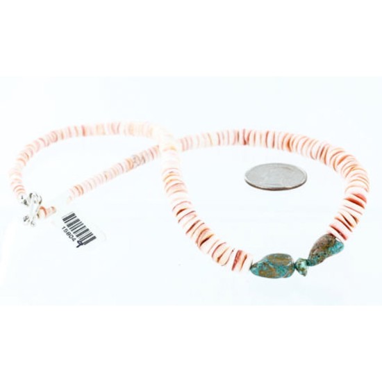 $240 Handmade Certified Authentic Navajo .925 Sterling Silver Graduated Melon Shell and Turquoise Native American Necklace 390760953445