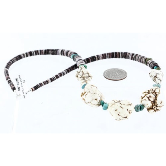 Certified Authentic Navajo .925 Sterling Silver Graduated Heishi with WHITE Turquoise Turquoise Native American Necklace 390762726309