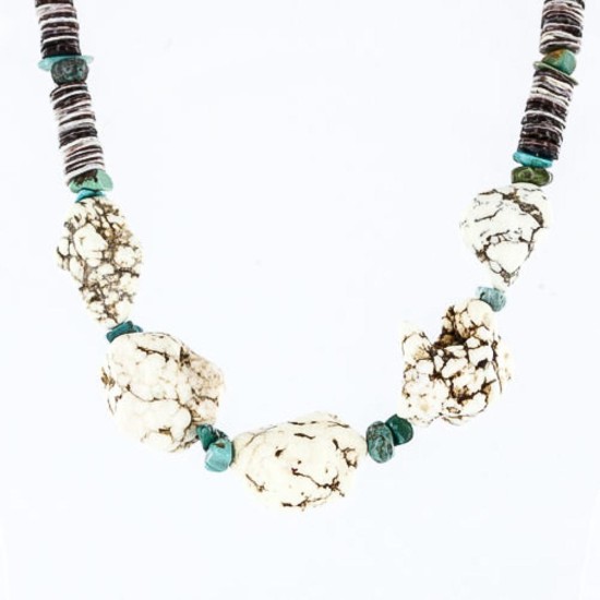 Certified Authentic Navajo .925 Sterling Silver Graduated Heishi with WHITE Turquoise Turquoise Native American Necklace 390762726309