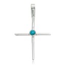 .925 Sterling Silver Handmade Cross Certified Authentic Navajo Natural Turquoise Native American Pendant 24373-1