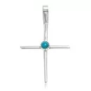 .925 Sterling Silver Handmade Cross Navajo Natural Turquoise Native American Pendant 24373-1